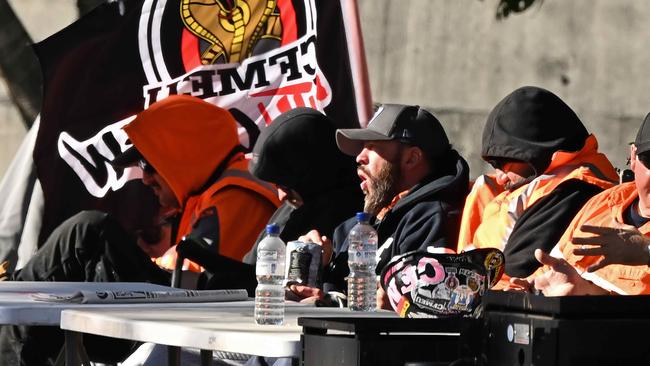 CFMEU members protest near Brisbane’s Cross River Rail site.