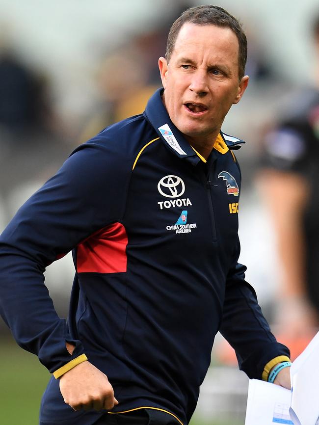 Crows coach Don Pyke isn’t happy with Brisbane.