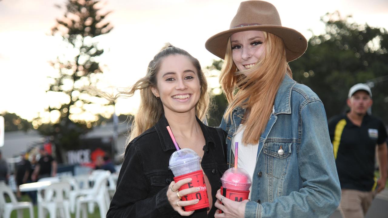 Tay Maiori and Emma Danielson enjoy frozen cocktails. Meatstock Festival at the Toowoomba showgrounds. April 2022