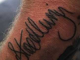 Aj Redman's also had Steve Menzies’ autograph tattooed. Picture: Instagram