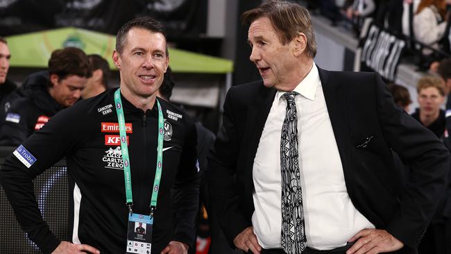 Collingwood president Jeff Browne, right, with coach Craig McRae. Picture: Michael Klein