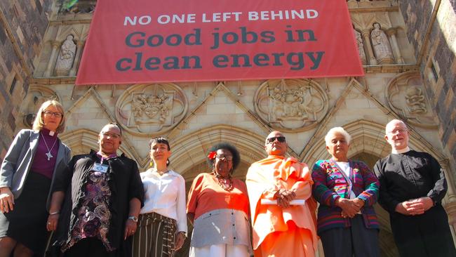 Faith leaders have gathered at St John's Cathedral to send a message to politicians about addressing the climate crisis. Picture: Peter Branjerdporn