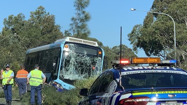 A Forest Coach Lines bus was badly damaged. Picture: Ivy O’Rourke