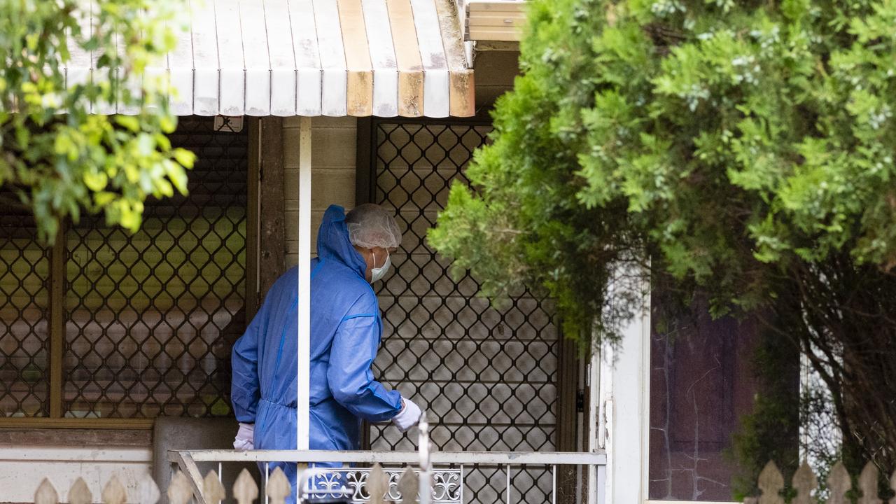 Police at the scene of an alleged murder in a house on Ruthven St, North Toowoomba, Friday, December 24, 2021. Picture: Kevin Farmer