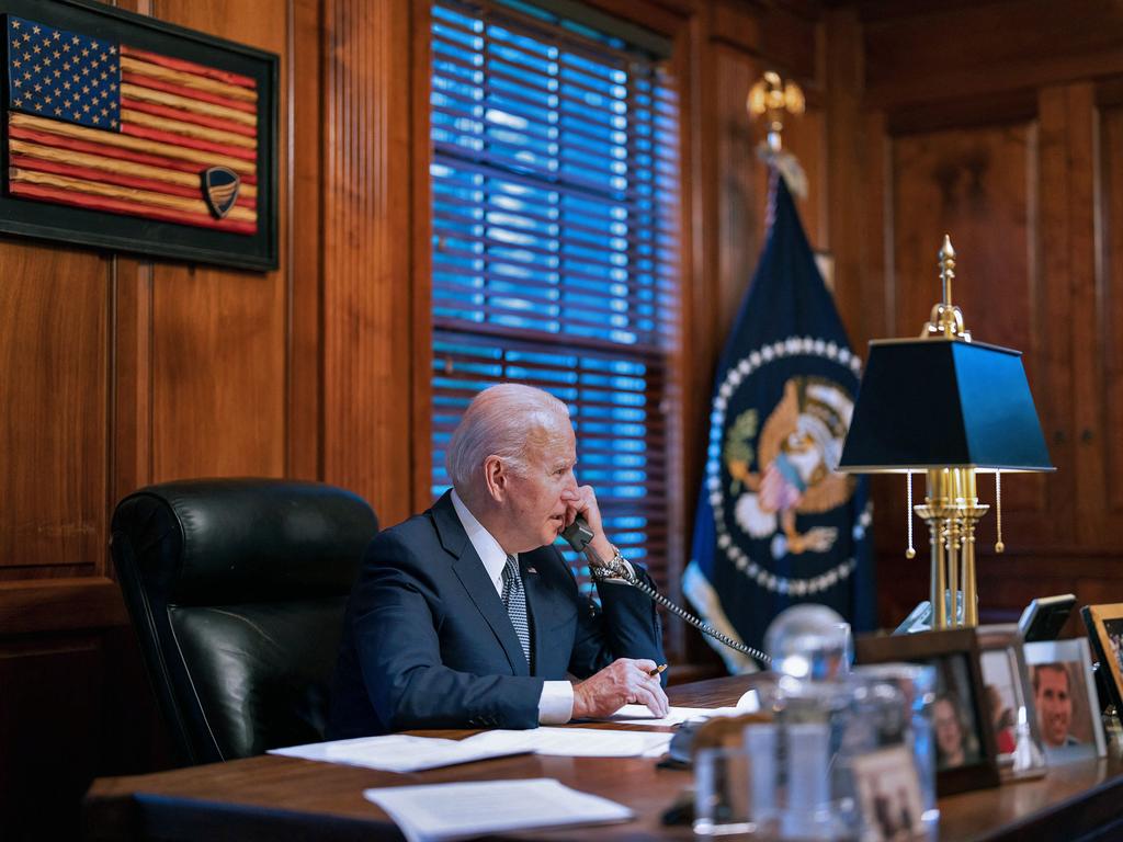 US President Joe Biden speaks on the phone to his Russian counterpart Vladimir Putin. Picture: AFP