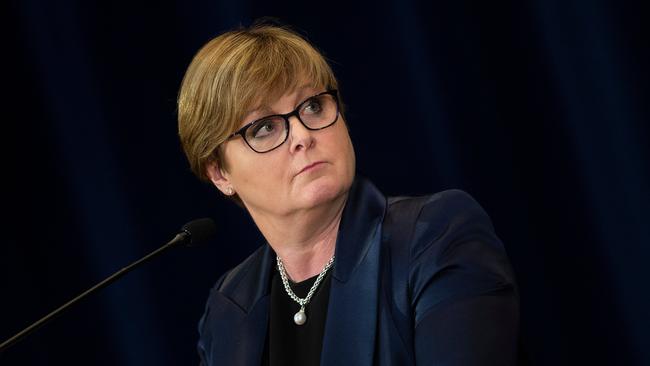 Australia’s Minister for Defence Linda Reynolds listens during a press conference at the US Department of State following the 30th AUSMIN on July 28, 2020 in Washington, DC. Picture: Brendan Smialowski / POOL / AFP