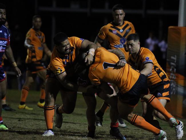 Israel Folau makes his Rugby League Gold Coast debut for Southport Tigers against defending champions Runaway Bay at Owen Park, Southport. Pic Mike Batterham