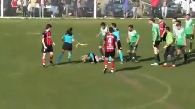 Argentine Football Player Arrested Cops Life Ban For Punching Female Referee Daily Telegraph