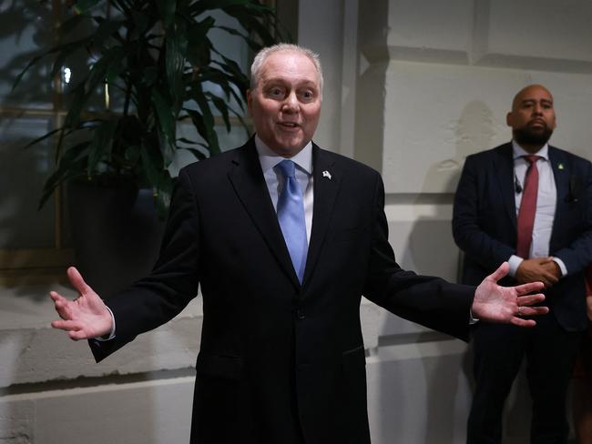 WASHINGTON, DC - OCTOBER 12: U.S. House Majority Leader Steve Scalise (R-LA) announces he is taking his name out of the running for U.S. Speaker of House on October 12, 2023 in Washington, DC. House Republicans are working to elect a new Speaker after the House passed a Motion to Vacate that removed former Speaker of the House Kevin McCarthy (R-CA) from his post.   Joe Raedle/Getty Images/AFP (Photo by JOE RAEDLE / GETTY IMAGES NORTH AMERICA / Getty Images via AFP)