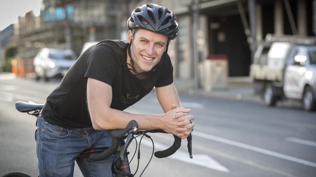 HCC approved new bike lanes in Hobart, Councillor Ryan Posselt at Campbell Street. Picture: Chris Kidd