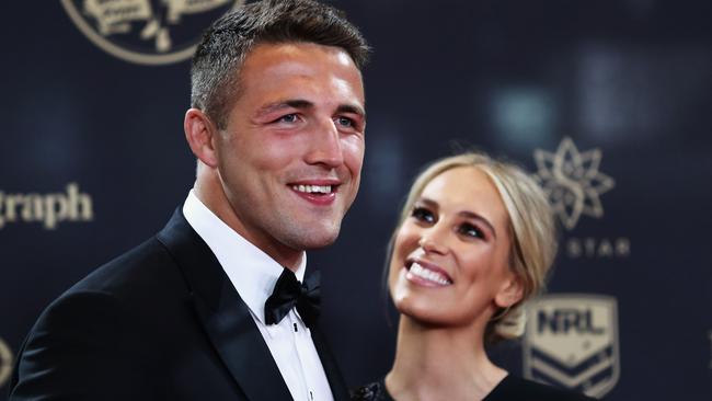 Sam Burgess with his ex-wife Phoebe Burgess at the 2016 Dally M Awards. Picture: Ryan Pierse