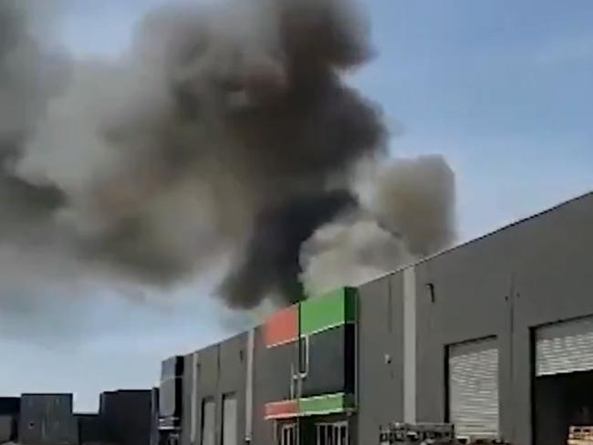 Smoke from the industrial fire on Thursday afternoon. Picture: Channel 9