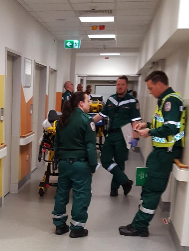 Paramedics wait in Modbury Hospital in September 2017. Picture supplied.