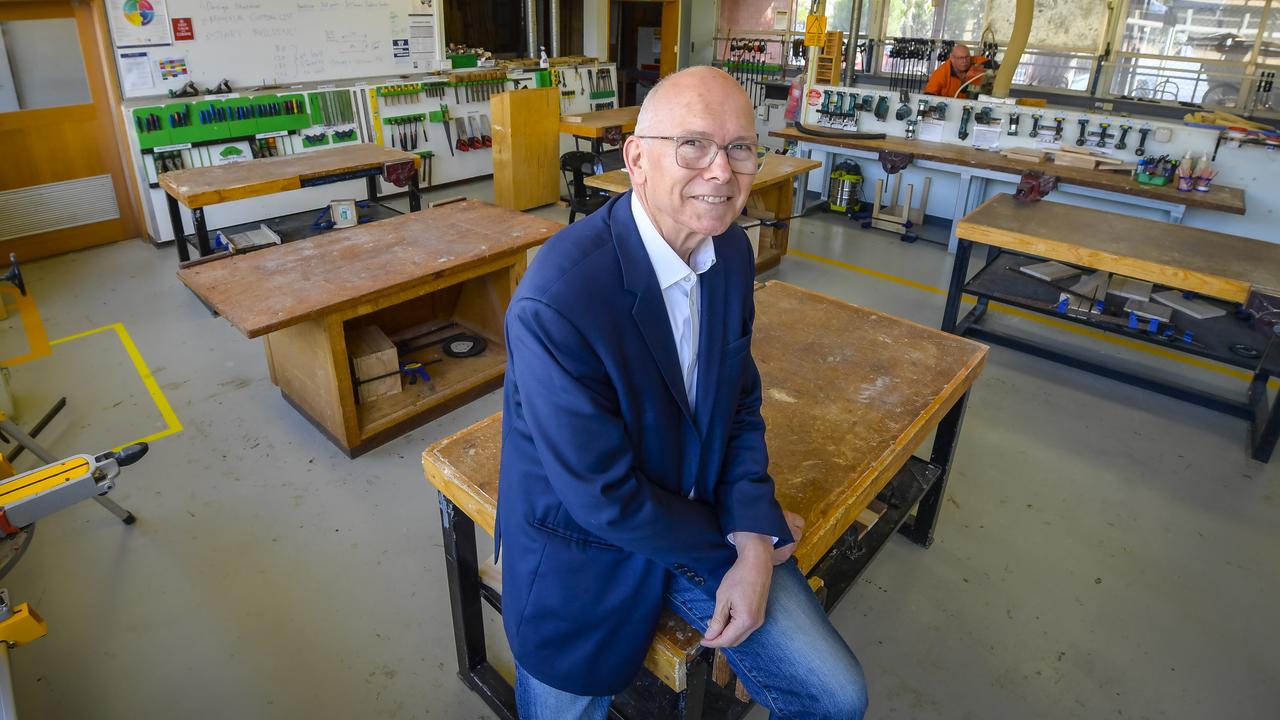 David Pisoni returned to his old school Salisbury High School, after dropping out of Year 11 and ended up starting a successful furniture business and had a long career in politics. Picture: RoyVPhotography