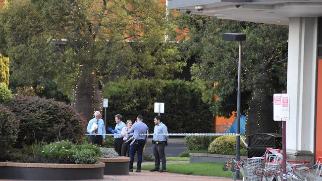 The crime scene at Grand Central after Toowoomba man Robert Brown, 75, was killed in an alleged assault at taxi rank on February 6, 2023. Picture: Peta McEachern