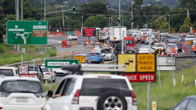 Motorists reported hour-long traffic jams between Trinity Beach and Redlynch as a temporary set of traffic lights on the Smithfield bypass caused major congestion problems during construction. Picture: Stewart McLean