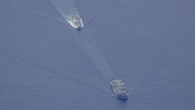 The People’s Liberation Army-Navy Renhai-class cruiser Zunyi and Fuchi-class replenishment vessel Weishanhu. Picture: Australian Defence Force