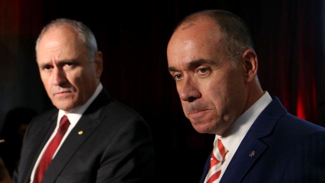 NAB Chairman Ken Henry and CEO Andrew Thorburn. Picture: David Geraghty / The Australian.