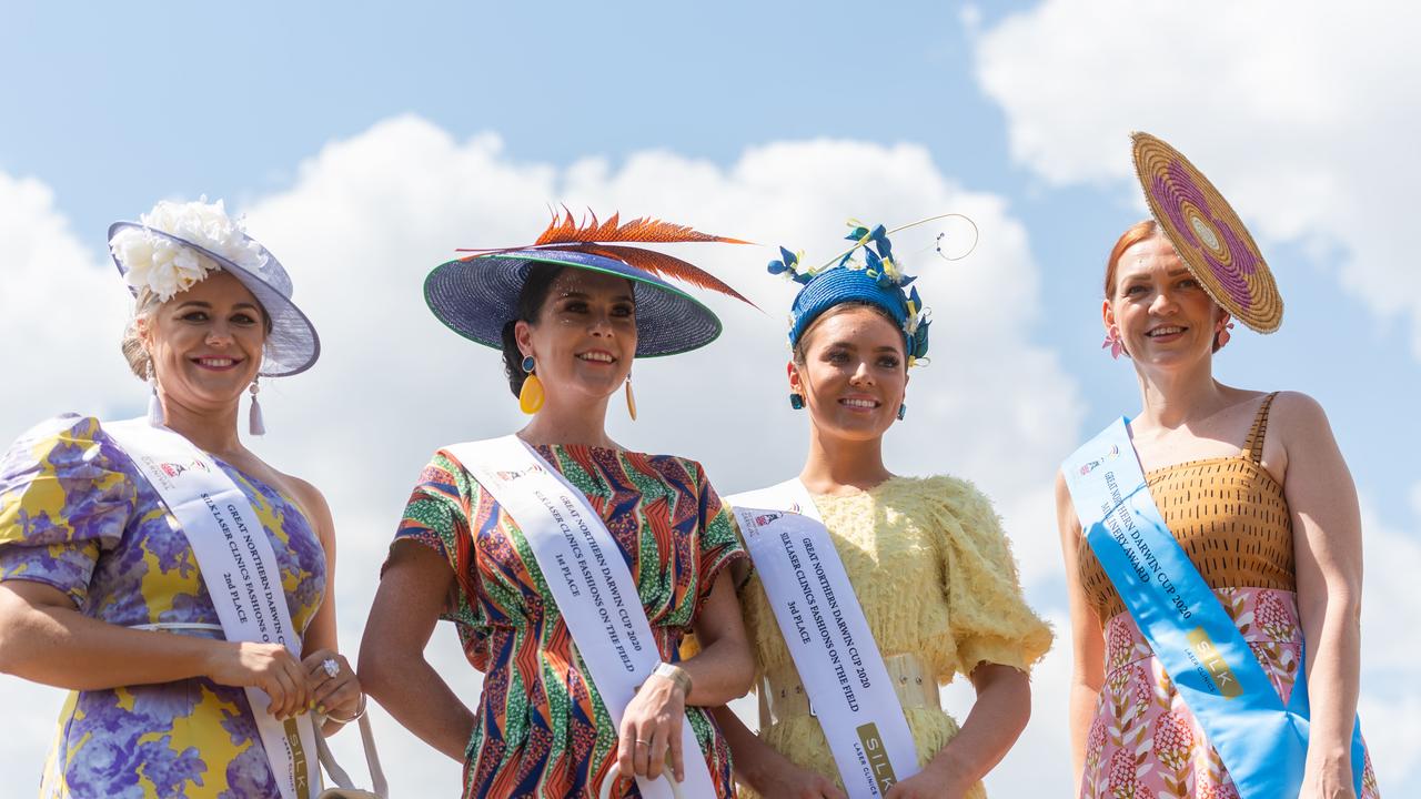 Fashions on the Field winners Kiri Marschall, Stefani Raines, Jaimee Bruggemann and Samantha Brannelly. Picture: Che Chorley