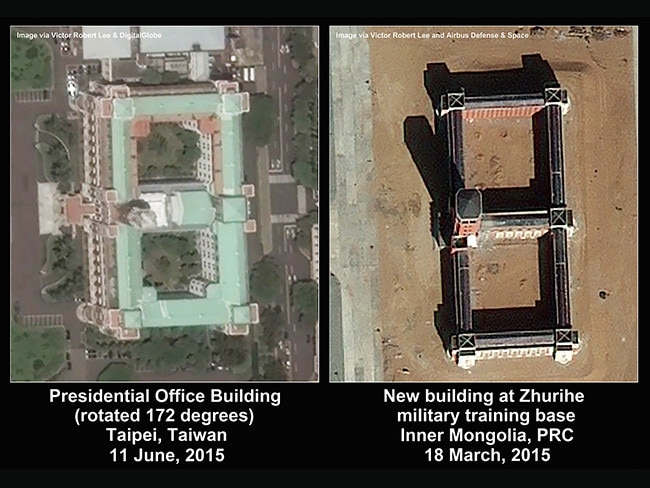 Seat of power ... Satellite images show the similarities between a Zhurihe training structure and Taiwan’s Presidential buildings. Source: The Diplomat