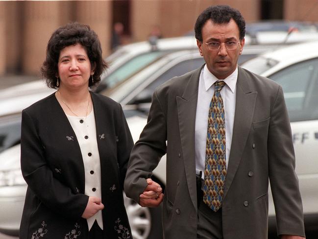 Nagwa Gerges with husband Mark outside Darlinghurst Court, where Paul Offer pleaded guilty to causing grievous bodily harm with intent to murder after firing an arrow from a crossbow into her head. Picture: Bill Counsel