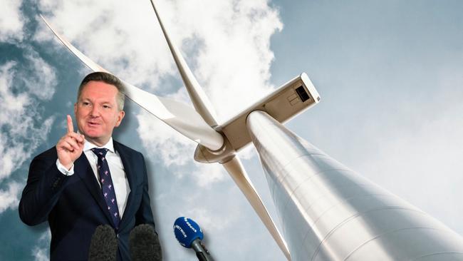 Art of MP Chris Bowen with a wind turbine. Photo: Supplied