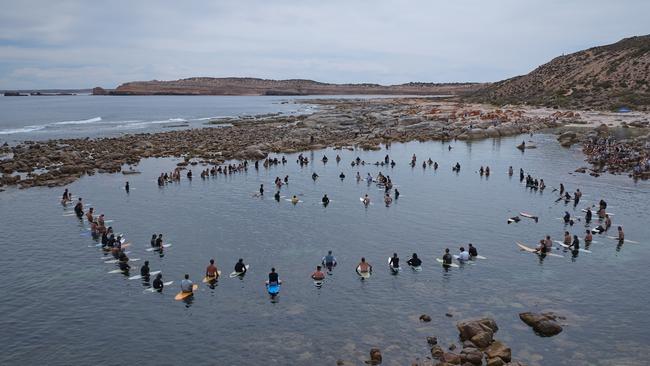 Memorial to honour the life of Lance Appleby, the Streaky Bay surfer who was taken by a great white off Granites Beach. Picture: Mark Thomas