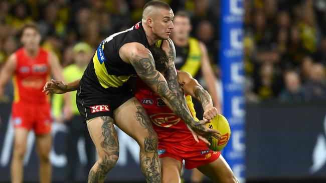 Dustin Martin is still producing strong numbers. But his 14 shots on goal have netted 4.4 (six no-scores) and Nathan Buckley has questioned whether he could be traded.