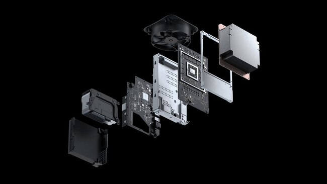 An ‘exploded’ view of the Xbox Series X console’s innards.