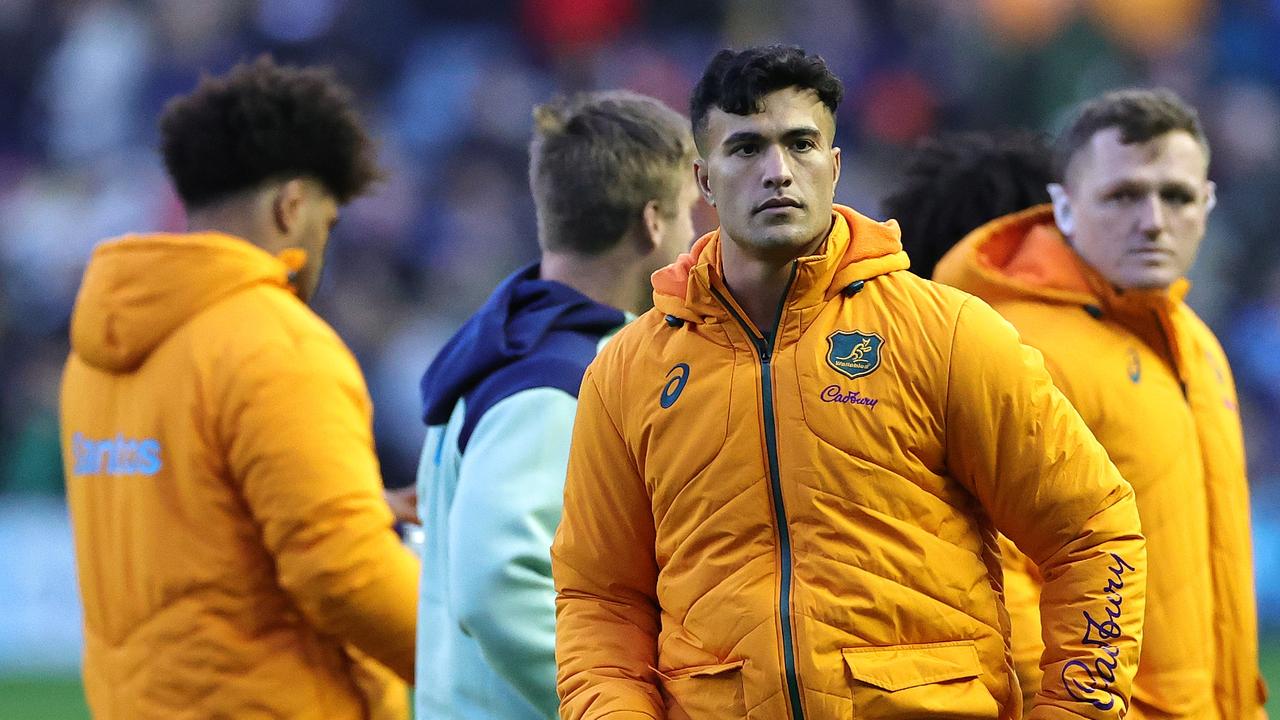 Joseph-Aukuso Suaalii (centre) and his Wallabies teammates are keen to atone for their loss to Scotland. Picture: David Rogers/Getty Images