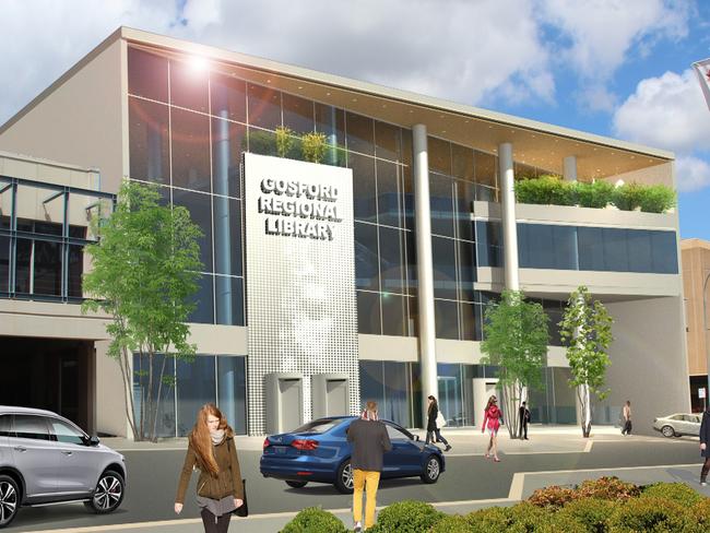 An artist’s impression of the Gosford Regional Library project which was green lit by councillors last year.