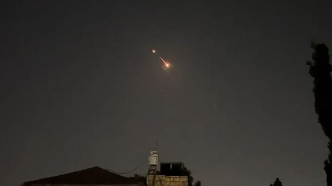 Explosions lighting up the Jerusalem sky during an Iranian attack on Israel in retaliation to a deadly drone strike on its consulate in Damascus, Syria. Picture: AFPTV / AFP