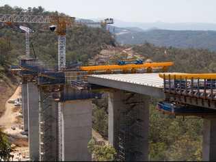 Super T deliveries for the second span of the 800m long viaduct of the Toowoomba Second Range Crossing continued throughout September. Picture: Contributed