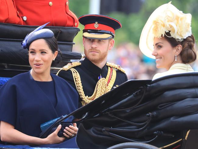 The Duke and Duchess of Sussex with the then Duchess of Cambridge ahead of the Trooping the Colour ceremony in 2019. Picture: PA Wire