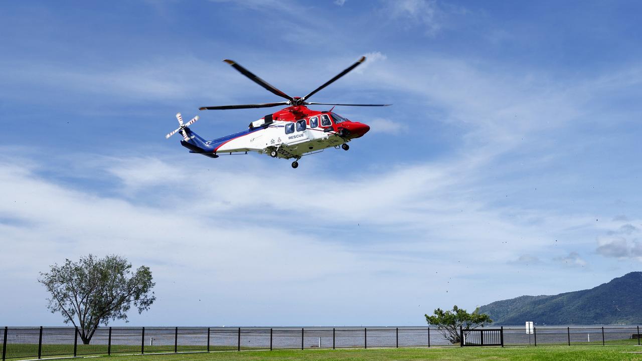 The QG Air 510 Rescue emergency services helicopter flew a woman from Mount Molloy to Cairns after a snake bite incident on Tuesday afternoon. Picture: Brendan Radke