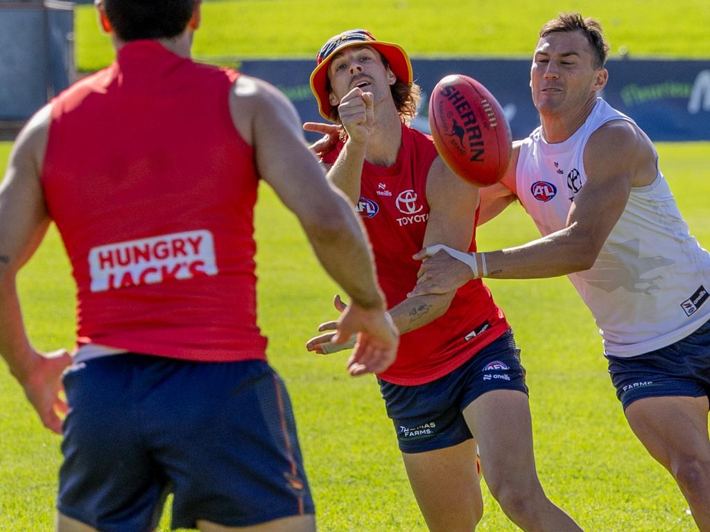 Lock James Peatling into the Crows’ midfield. Picture: Ben Clark