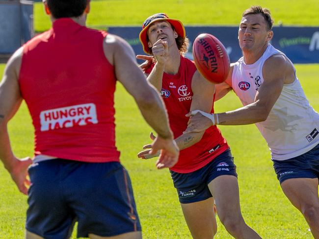 Lock James Peatling into the Crows’ midfield. Picture: Ben Clark