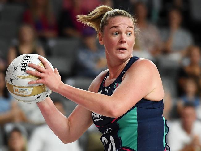 Caitlin Thwaites of the Vixens looks to pass during the 2020 Super Netball Grand Final. Picture: Quinn Rooney.