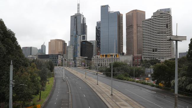 \An empty Batman Avenue going into the CBD during stage four COVID-19 lockdown in Melbourne. Picture: NCA NewsWire/ David Crosling