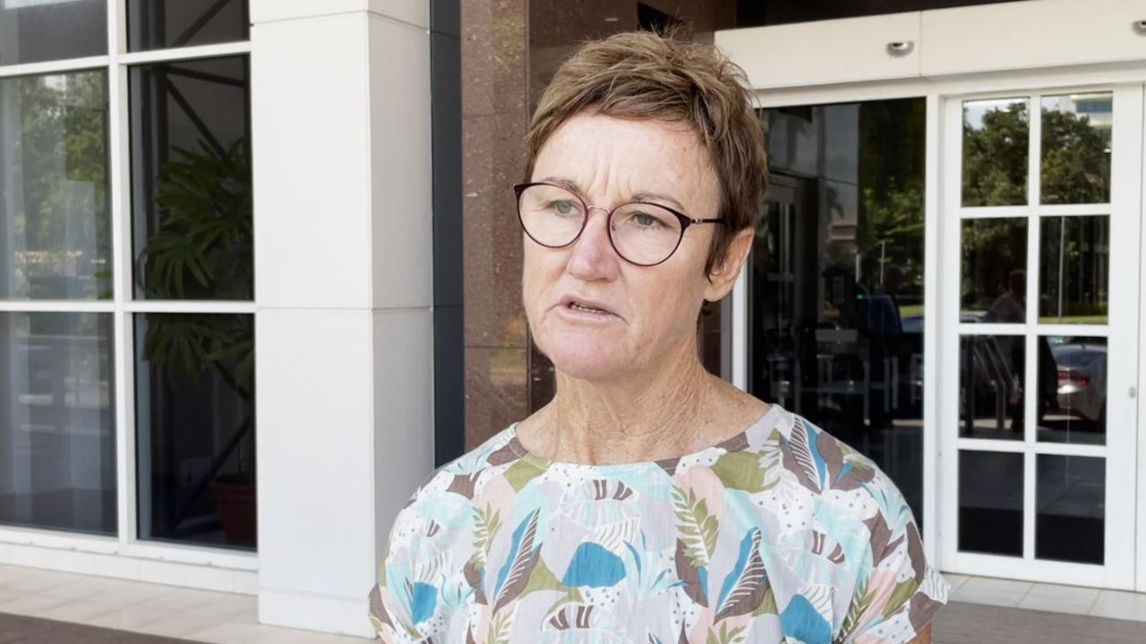 The Territory’s Children’s Commissioner Colleen Gwynne gives a statement outside the Supreme Court in Darwin after being found not guilty of one count of abuse of public office on Tuesday.