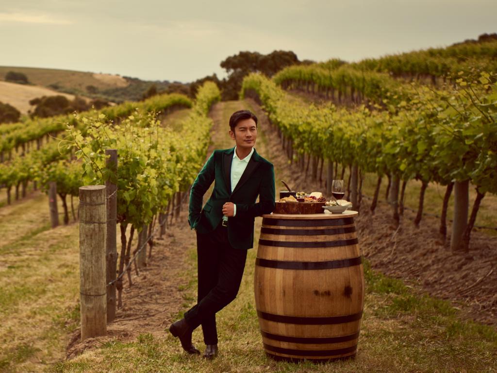 Huang Xiaoming samples South Australia’s best wines. Picture: South Australian Tourism Commission