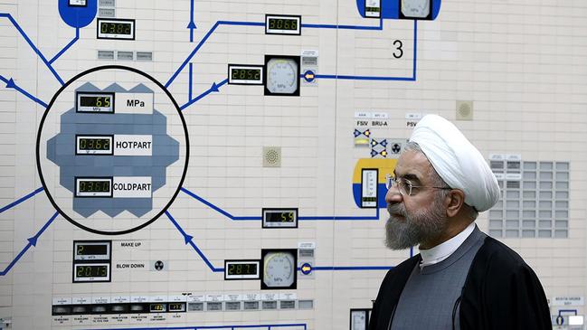 Former Iranian President Hassan Rouhania in the control room of the Bushehr nuclear power plant in the Gulf port city of Bushehr. Picture: AFP.