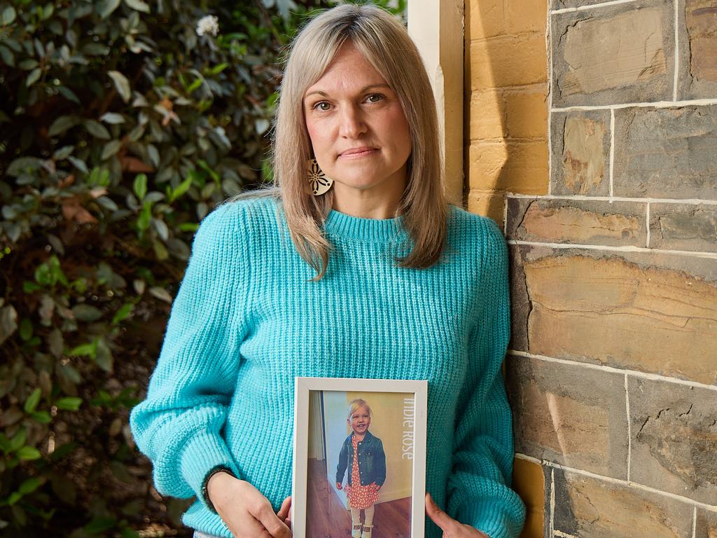 Kat Brown at SIDS and Kids  in Hindmarsh, with a photo of her daughter, Indie Rose, 2, pictured at home, Thursday, Aug. 25, 2022. Picture: MATT LOXTON