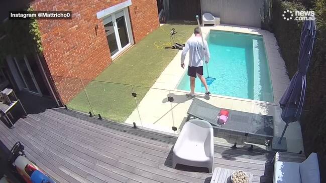 Security camera captures AFL great's swimming pool shocker