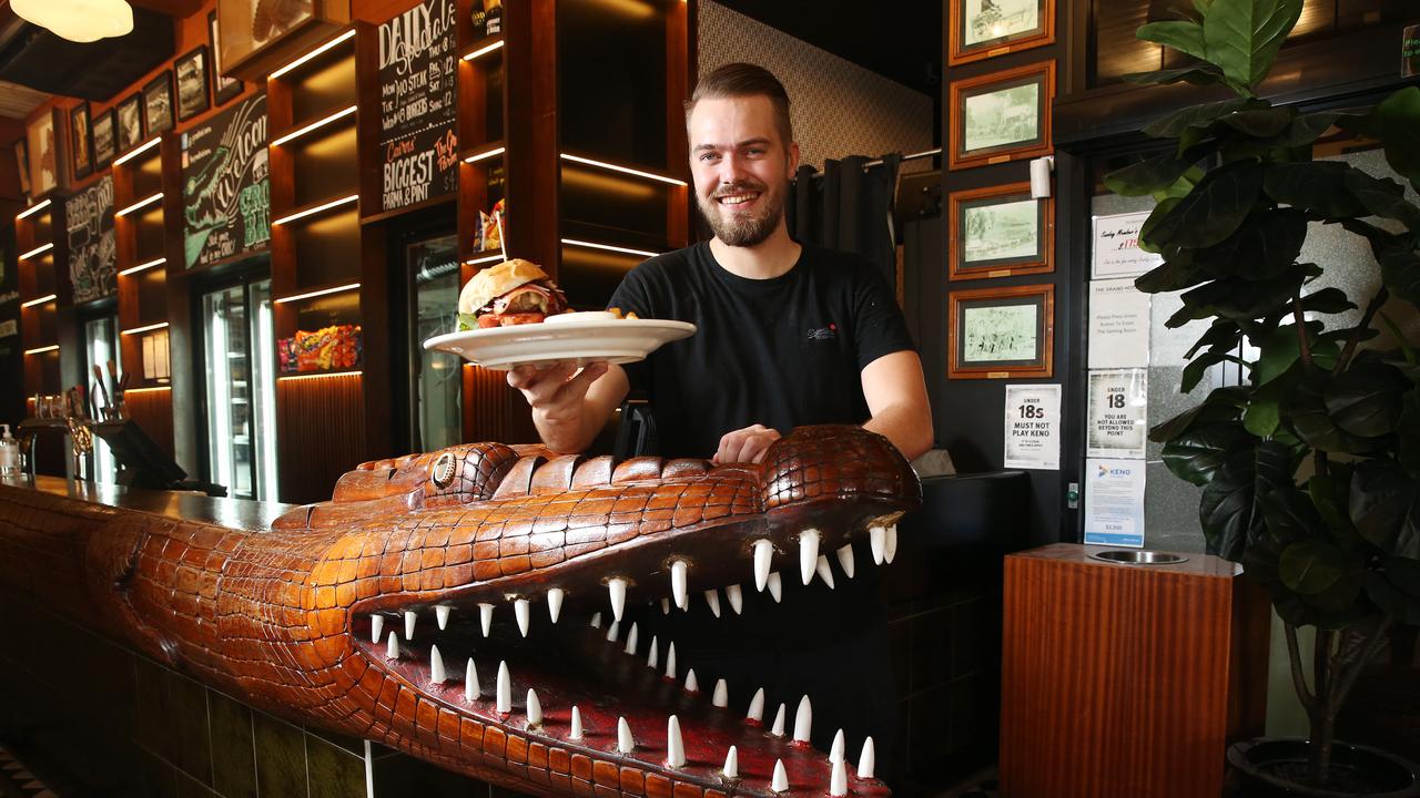 Following the easing of government restrictions in place due to coronavirus, more pubs and bars are reopening across the Far North The Grand Hotel with it's iconic croc bar is the latest to reopen, meaning head chef Henning Lorenzen can serve up burgers again. PICTURE: BRENDAN RADKE