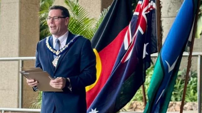 Townsville Mayor Troy Thompson in his official garb the Townsville City Council Citizenship Ceremony in a photo posted on his Facebook page. Picture: Supplied