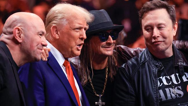 White, Trump, singer Kid Rock and Tesla and SpaceX CEO Elon Musk at UFC 309 in November