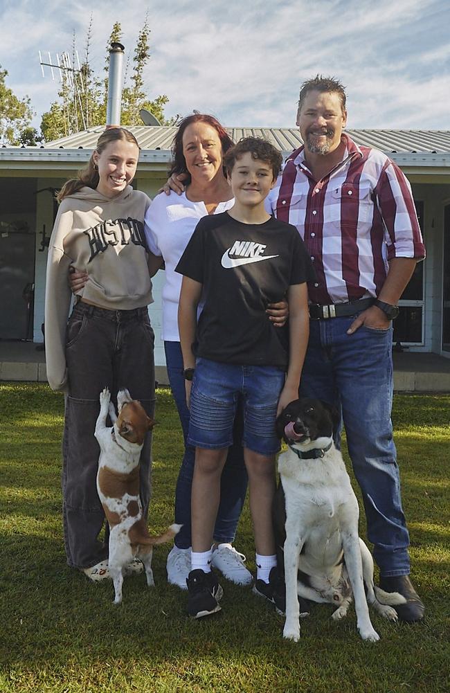 The Jarick family in front of their Pine Creek home. From left to right: Eliâs sister Michaela, Eliâs mother Sarah-Jayne, Eli and his dad Matthew.