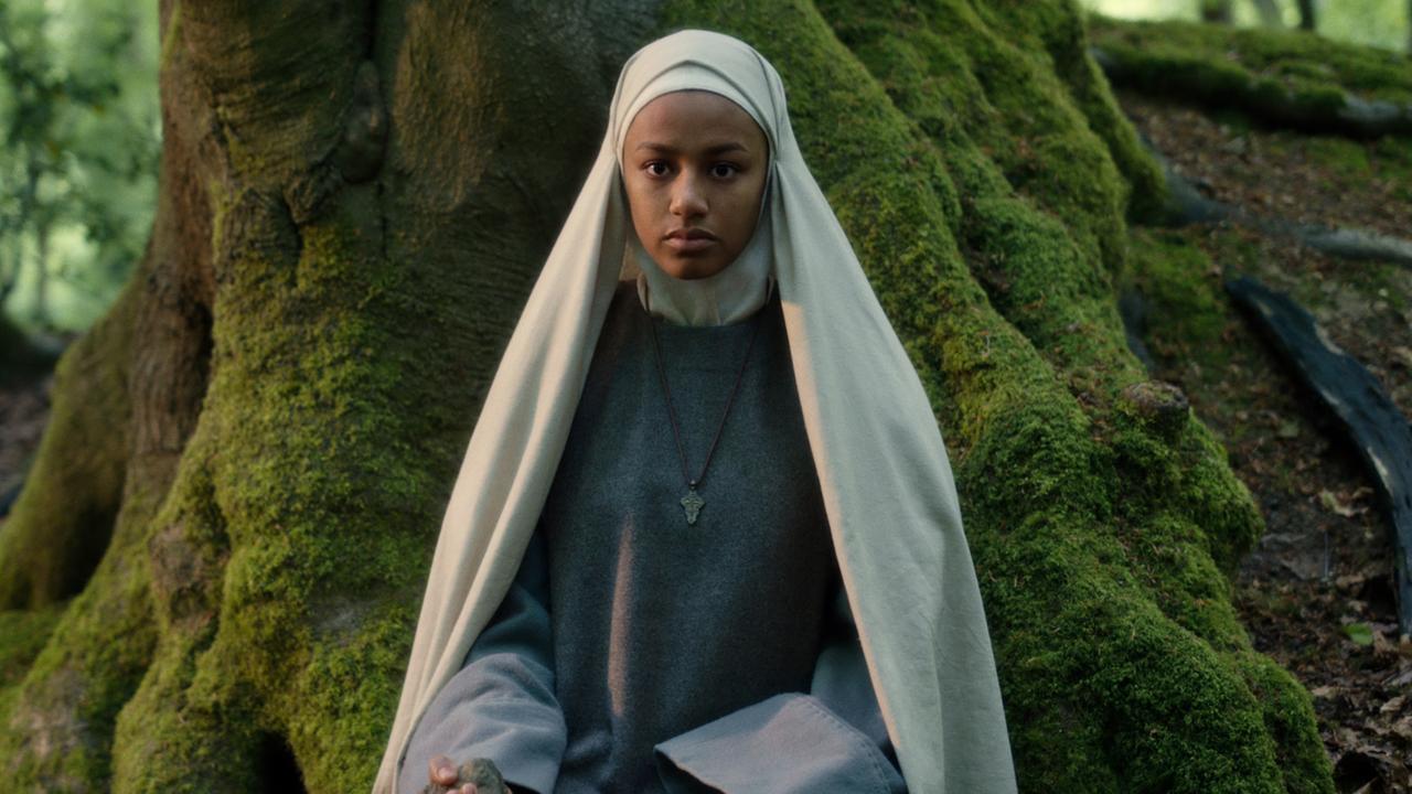 Shalom Brune-Franklin plays the feisty nun in the new Netflix fantasy drama, Cursed. Picture: Ollie Upton/Netflix © 2020