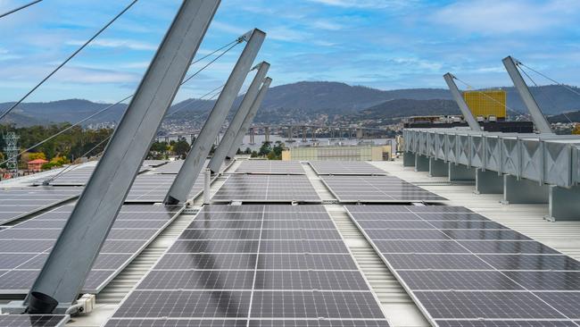 Solar panels on the roof at Crowne Plaza Hobart. Picture: Supplied